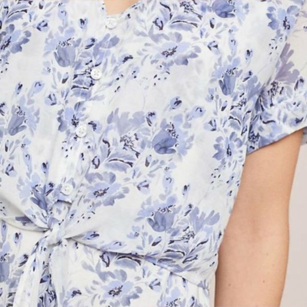 Anthropologie Cloth & Stone Vivian Tie front blue floral dress - Picture 3 of 4